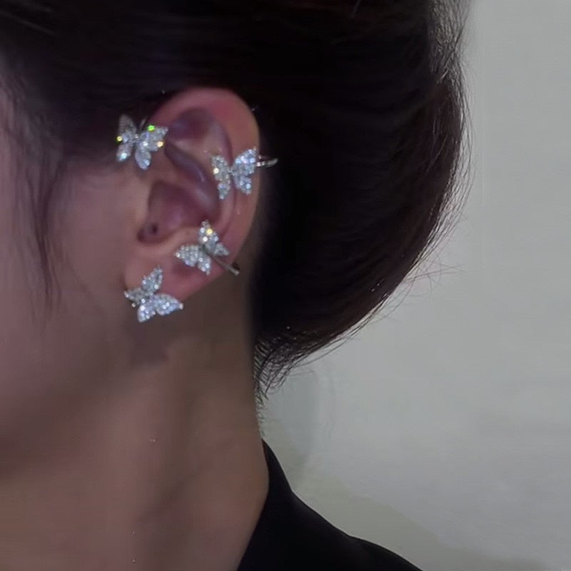 Shining Zircon Butterfly Ear Cuff Earrings for Women Girls Fashion 1pc Non Piercing Ear Clip Ear-hook Party Wedding Jewelry Gift - Charlie Dolly
