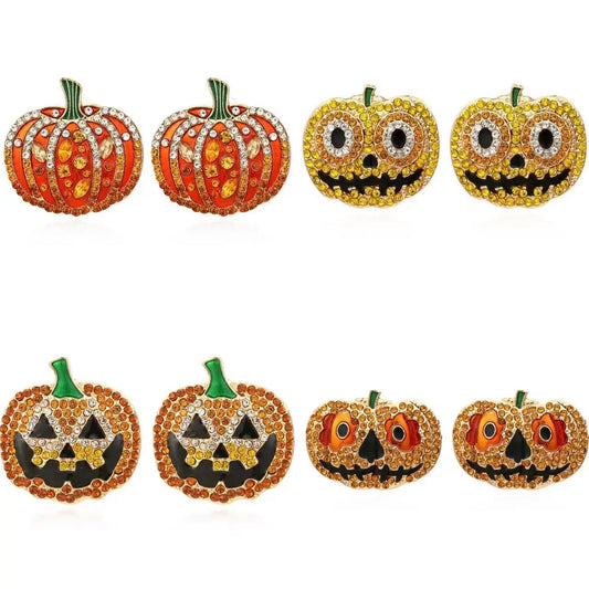 Exaggerated Colored Rhinestone Pumpkin Earrings Personality Creativity Retro Halloween Female Earrings