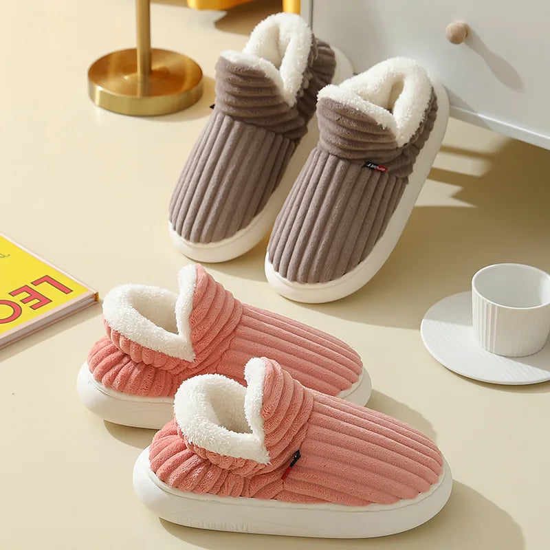 Female Warm Cotton Shoes Winter Men Korean Style Solid Colour Indoor Non-slip Flats Lightweight Slippers Pantoufle Femme Hiver - Charlie Dolly