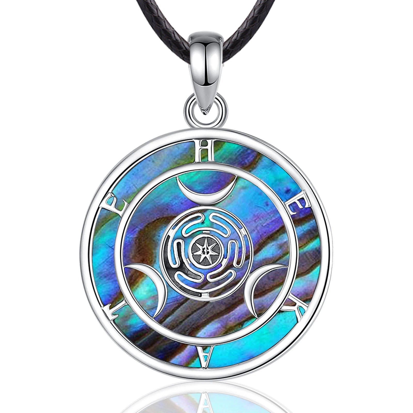 Eudora 925 Sterling Silver Hecate Wheel Necklace Abalone Triple Moon Goddess Amulet Pendant Wiccan Pagan Jewelry for Women Men