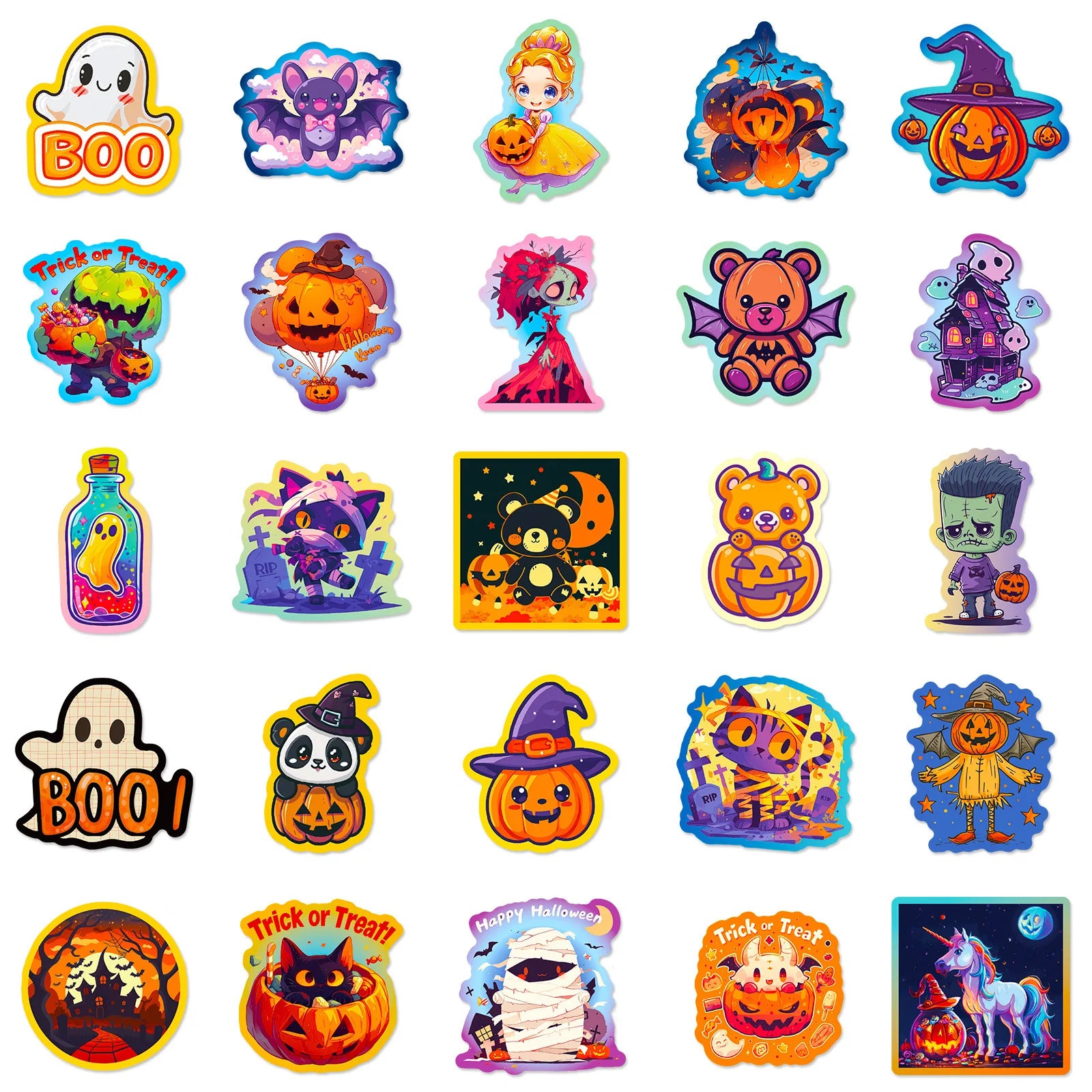 50pcs Halloween Pumpkin Bat Castle Graffiti Sticker DIY Laptops Water Bottles Phones Decorative Stickers Perfect Gift for Kids - Charlie Dolly