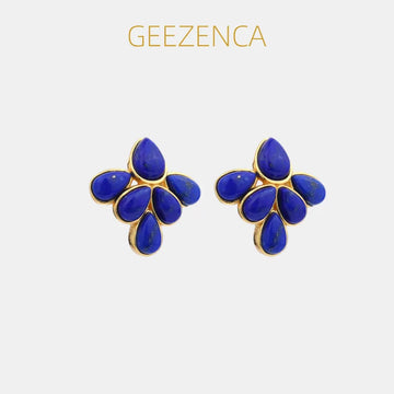 GEEZENCA 925 Silver Lapis Lazuli Turquoise Leaf Stud Earrings Women Gold Plated Trendy Dainty Lightweight Statement Earring Gift