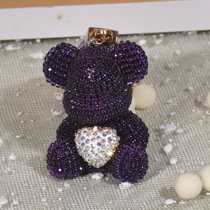 keychain cute diamond-encrusted bear car key pendant diamond female high-end personality bag pendant Valentine&#39;s Day present - Charlie Dolly
