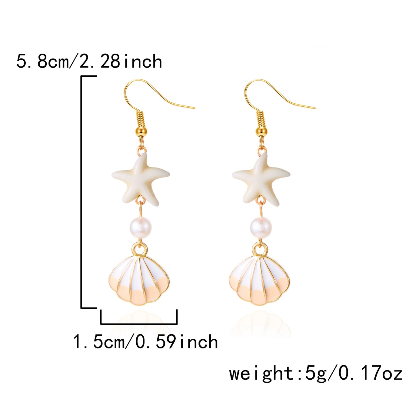 Ocean Style Shell, Starfish and Conch Enamel Drop Earrings