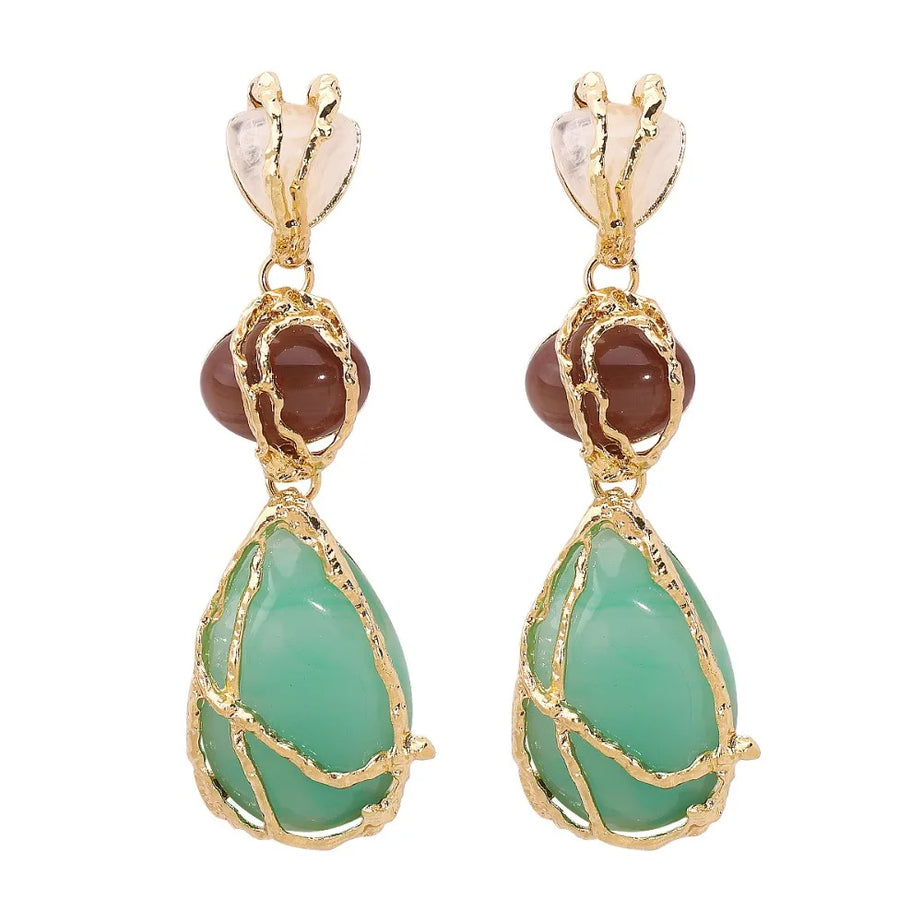Natural Resin Crystal Drop Earrings