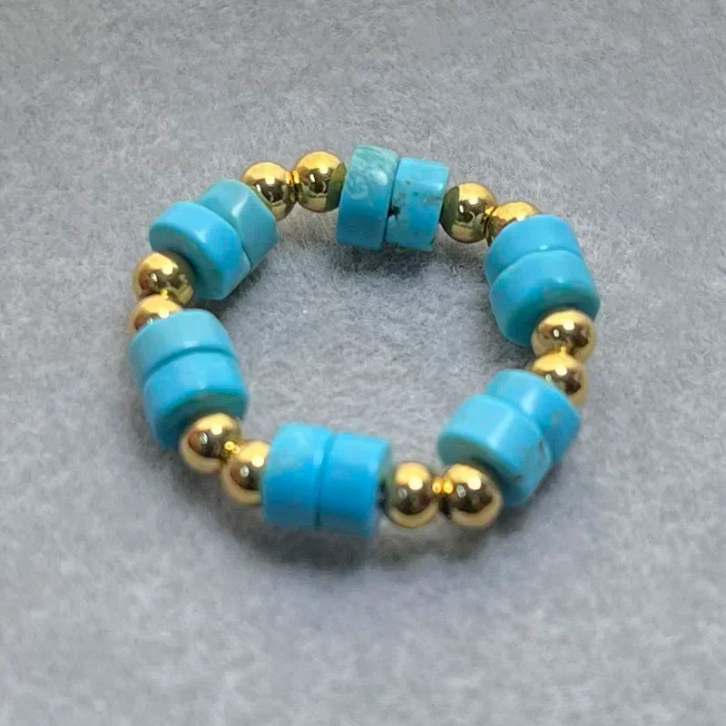 Boho 2*4mm Natural Stone Rings Women Handmade Jewelry Friendship Gifts Agate Tigereye Opal Statement Ring Stainless Steel Beads