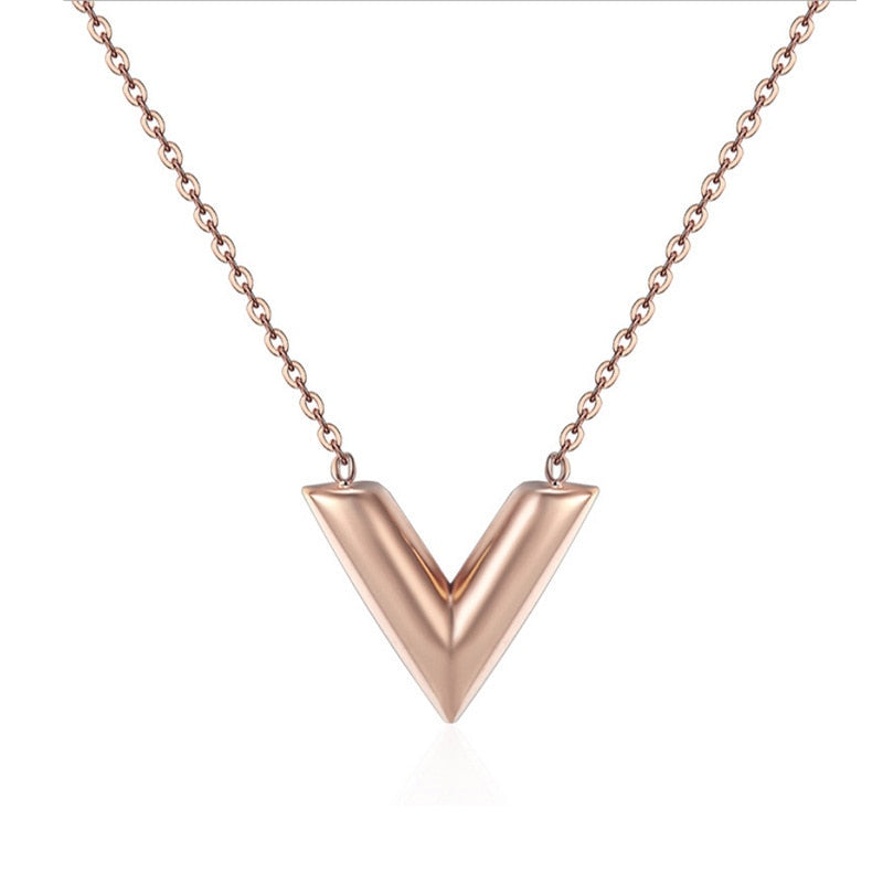 Fashion Brand V Letter Pendant Necklace For Woman Stainless Steel Women Necklace Luxury Jewelry Female  gift - Charlie Dolly