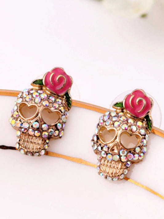 2pcs Gothic style accessories exaggerate personality Halloween roses skull head women's earrings