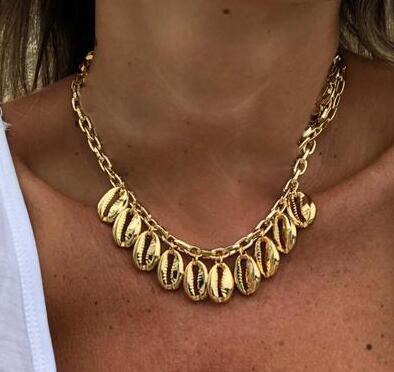 Boho semi-precious gemstone flower beads and mini faceted rondelle zircon crystal beads Scallop Conch shells Necklace - Charlie Dolly