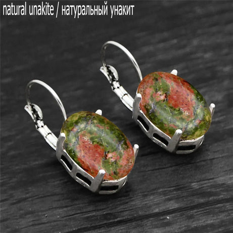 Vintage Natural Lapis Lazuli Tiger Eye Claw Cuff Earrings For Women Antique Silver Plated Natural Stone Unakite Fashion Earring - Charlie Dolly