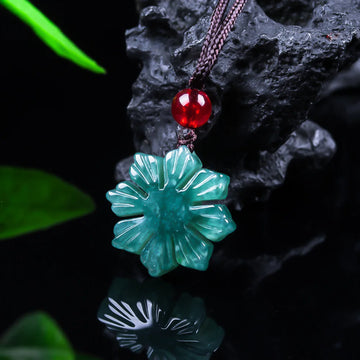 Natural Myanmar Jadeite Snowflake Pendant Necklace Talismans Real Jade Vintage Carved Amulet Charm Jewelry Gifts for Women