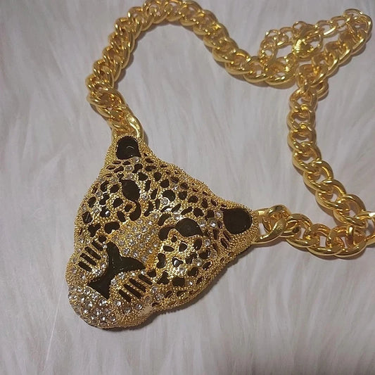 Halloween Leopard Head Iced Out Pendant Necklace For Women Hip Hop Jewelry Mens Cuban Link Chain Gothi Trend Jewelry Gift