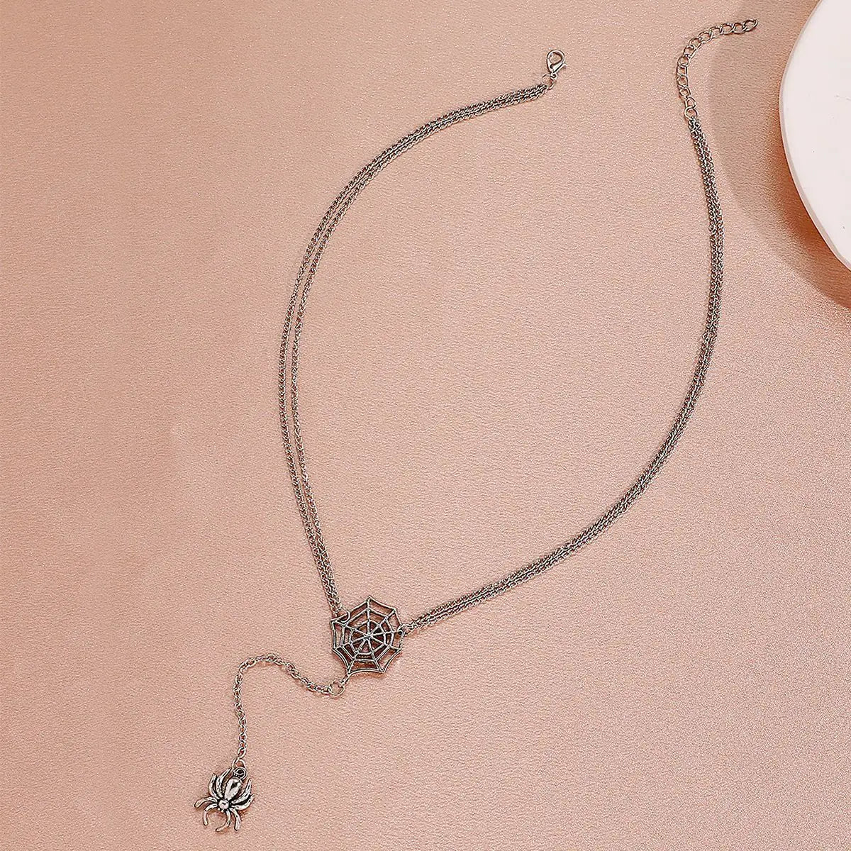 Halloween Necklaces New Creative Spider and Web Pendant Double Chain Necklace Retro Punk Style Long Sweater Chain Accessories - Charlie Dolly