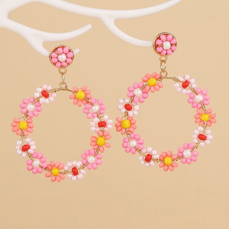 Fashion Boho Earrings For Women Colorful Style Sweet Flower Earrings Jewelry Spring Summer Floral Beaded Earrings Accessories - Charlie Dolly