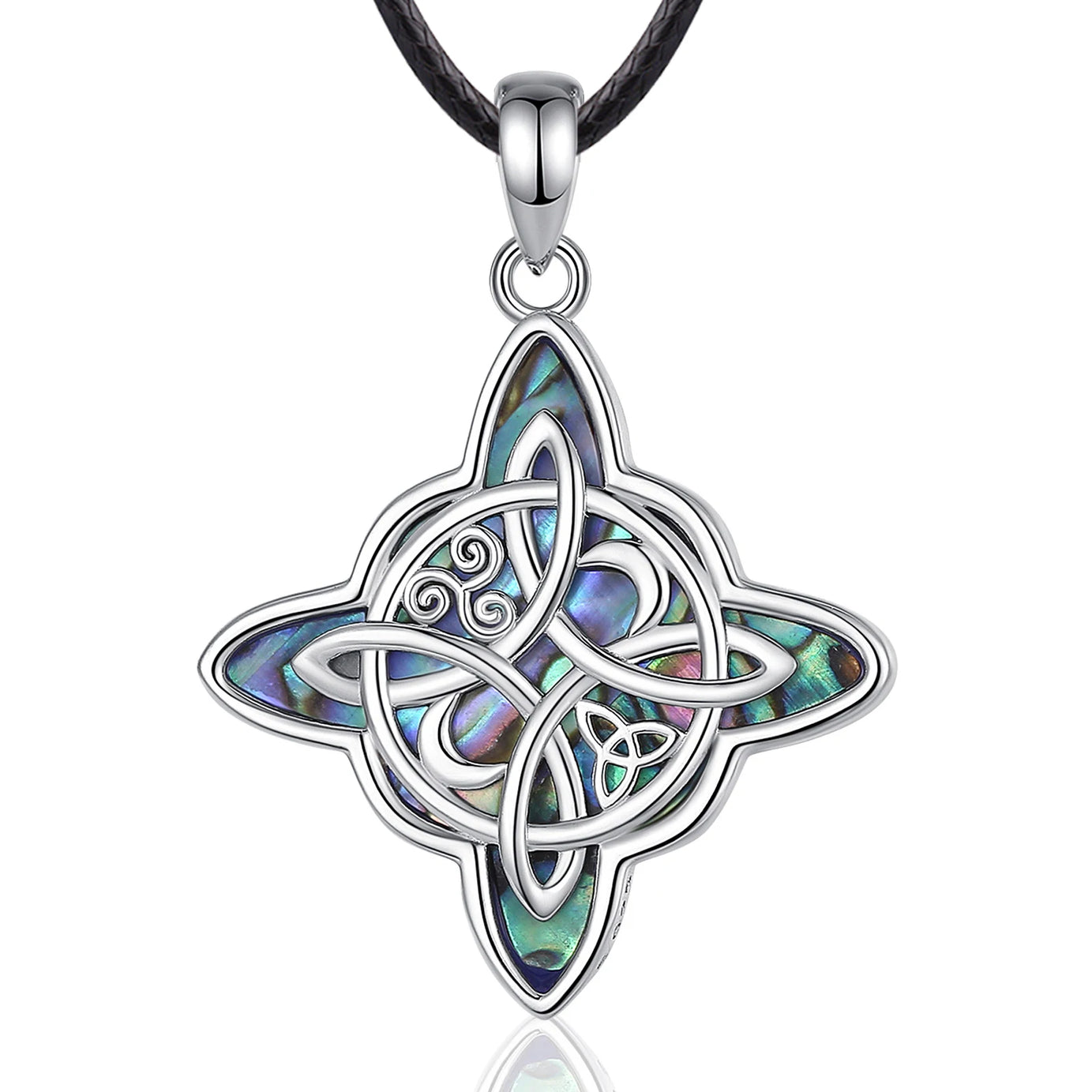 Witch Knot Amulet Necklace with Natural Abalone, S925 Sterling Silver