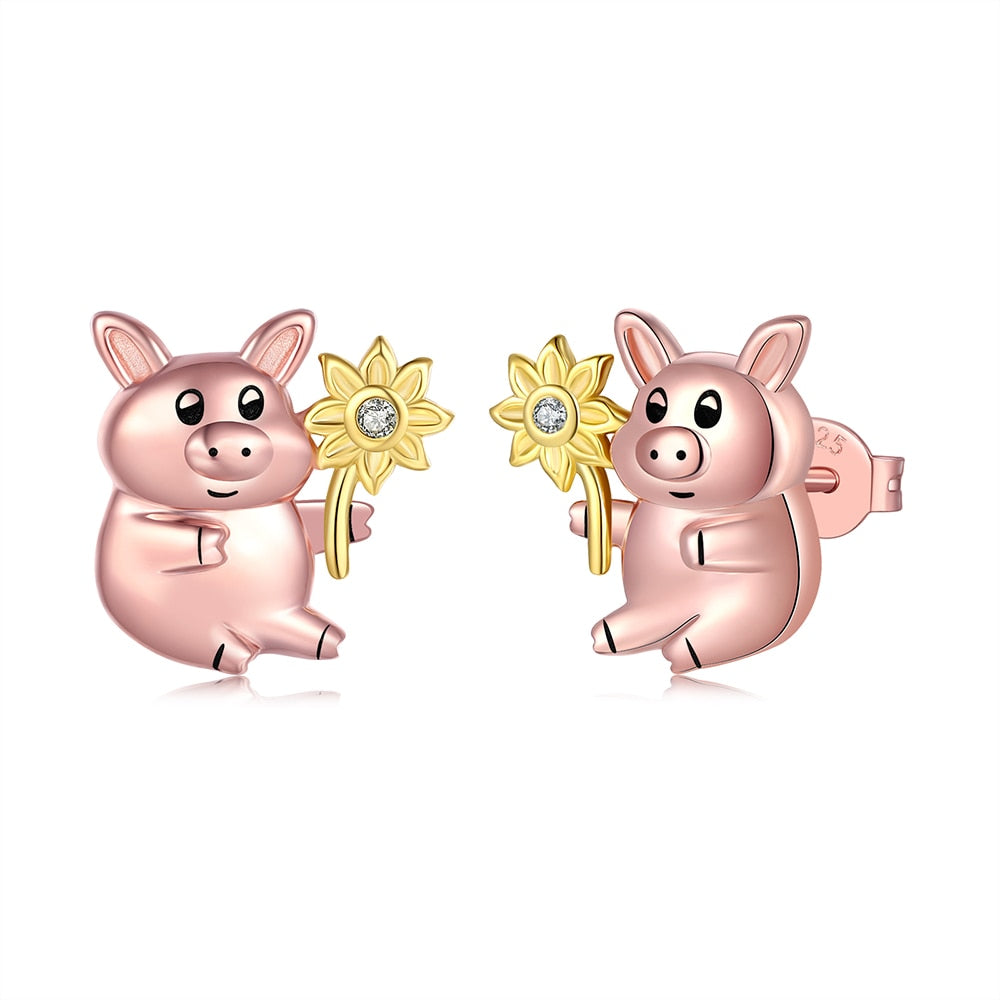 925 Sterling Silver Cute Animal Cow Stud Earrings With Heart Zircon Brithday Valentine's Day Jewelry Gifts For Women Teen Girls - Charlie Dolly