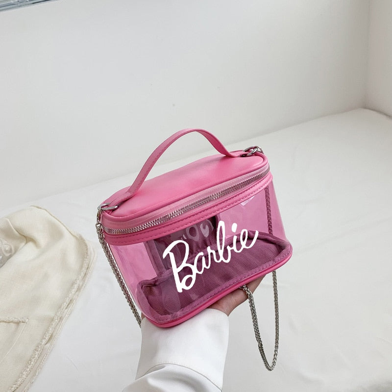 Fashion Ladies Barbie Letter Transparent Jelly Bag Anime Princess Girls Summer Niche Suitcase Shoulder Messenger Cosmetic Bags