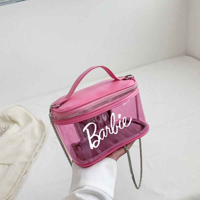 Fashion Ladies Barbie Letter Transparent Jelly Bag Anime Princess Girls Summer Niche Suitcase Shoulder Messenger Cosmetic Bags - Charlie Dolly