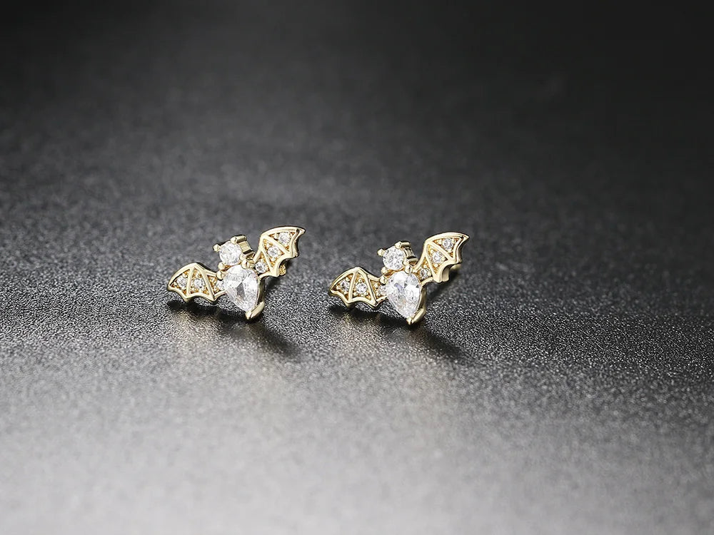 Small Halloween Goth Bat Stud Earrings for Women Trend Gothic Cartilage Ear Accessories Gold Color Zirconia Fashion Jewelry E489 - Charlie Dolly