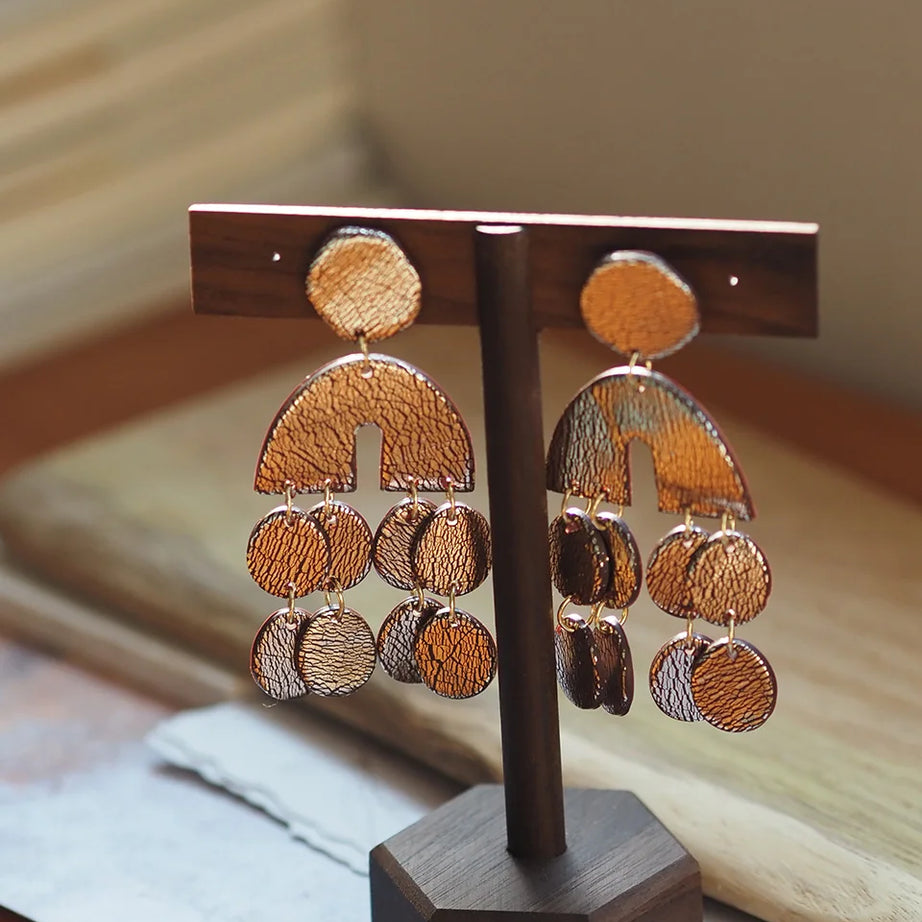Metallic Clay Arch Fringe Statement Earrings Jewelry