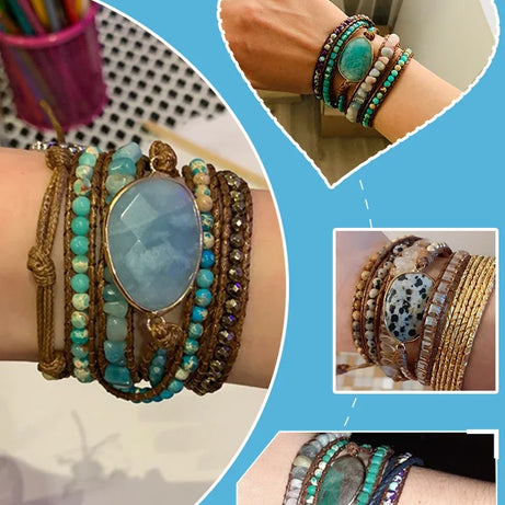 Fashion Handma Bohemian Jewelry Boho Bracelet Mixed Natural Stones Charm 5 Strands Wrap Bracelets Gift for Women girls - Charlie Dolly