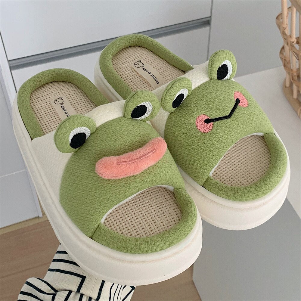 Four Seasons Universal Cute Crocodile Linen Slippers Women Spring Summer Couples Man Skid Resistant Dinosaur Animal Flip Flops - Charlie Dolly