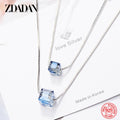 ZDADAN 925 Sterling Silver Square Crystal Necklaces For Women Fashion Wedding Jewelry Gift - Charlie Dolly