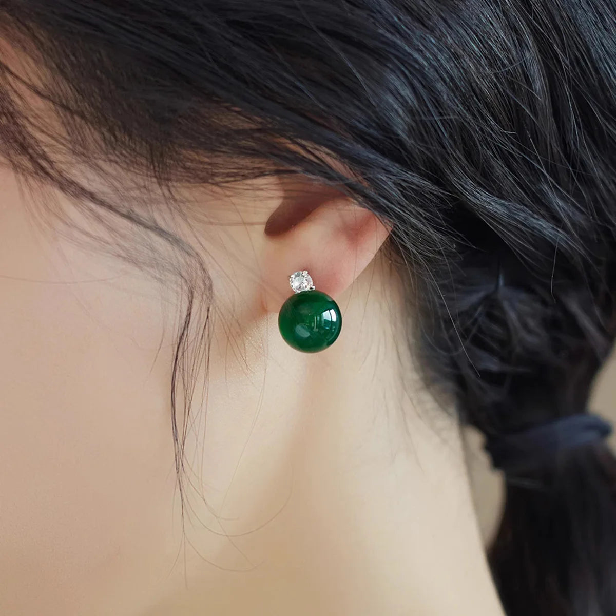 Minar Luxury Green Color Jade Natural Stone CZ Cubic Zirconia Drop Earrings for Women Copper Wholesale Office Career Jewelry