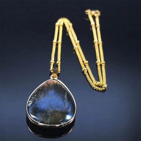 Boho Blue Labradorite Palm Necklace Water Drop Natural Healing Gem Stones Pendant Necklaces Reiki Moonstone Energy Jewelry NHH31 - Charlie Dolly