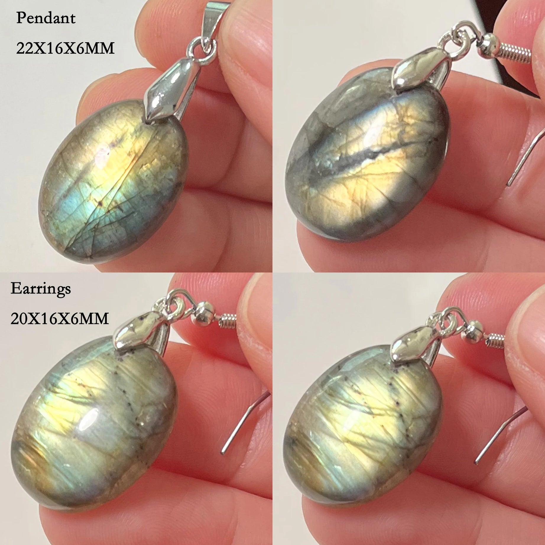 Blue Labradorite Pendant & Earrings Set, Raw Natural Stone Unisex Boho Jewelry
