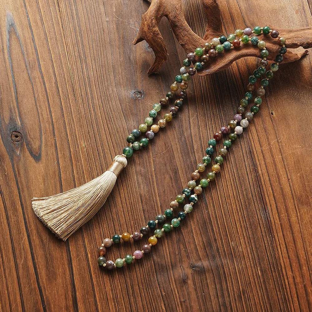 Indian Onyx Knotted 108 Mala Necklace Jewelry