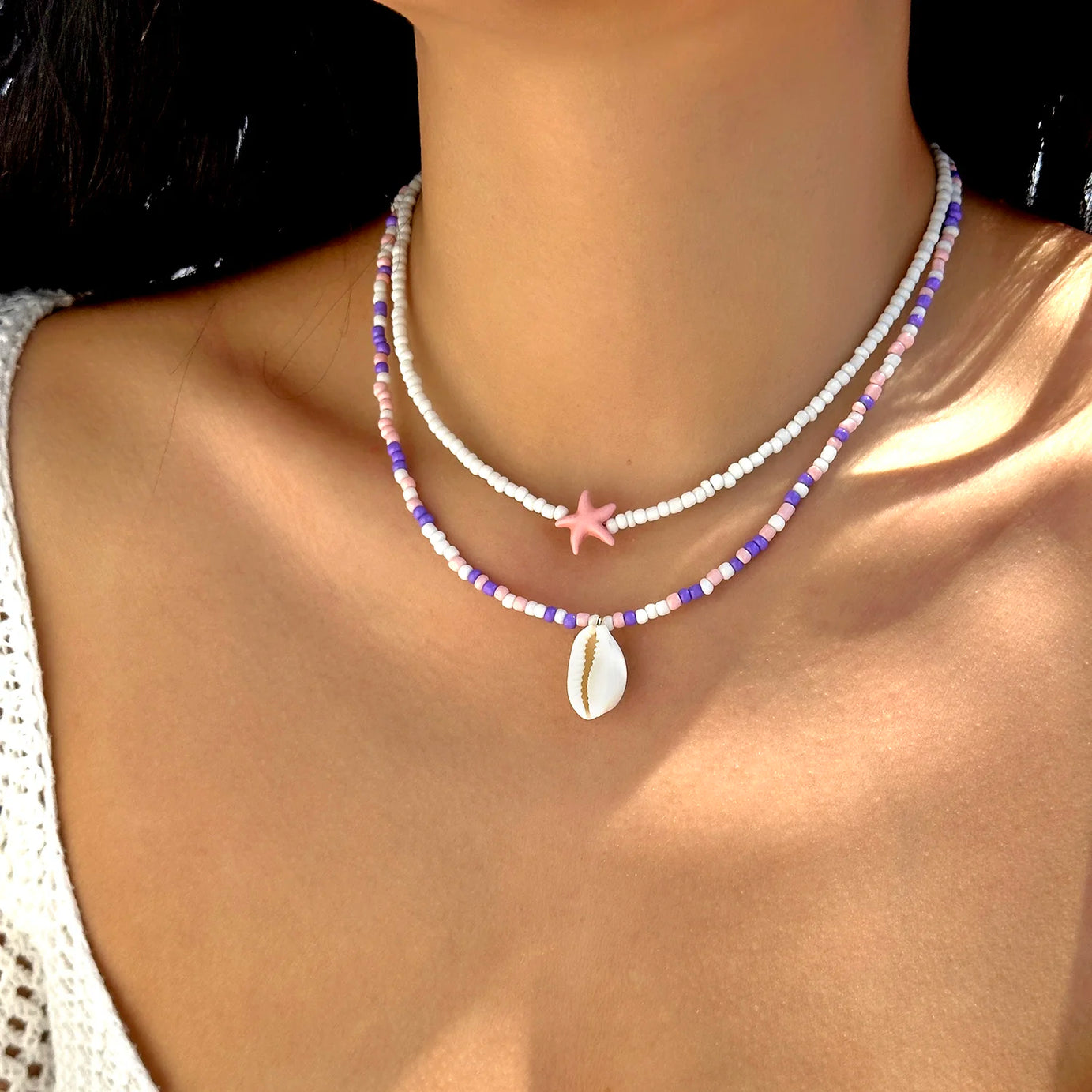 Sea Turtle and Starfish Double Layered Beaded Choker