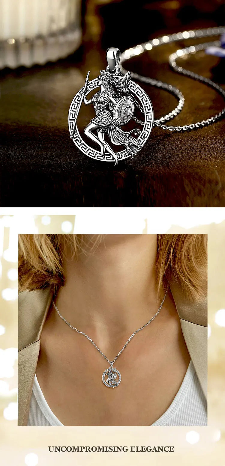 AEONSLOVE 925 Sterling Silver Athena Greek Goddess of War Pendant Vintage Owl Necklace Amulet Mythology Jewelry for Men Women
