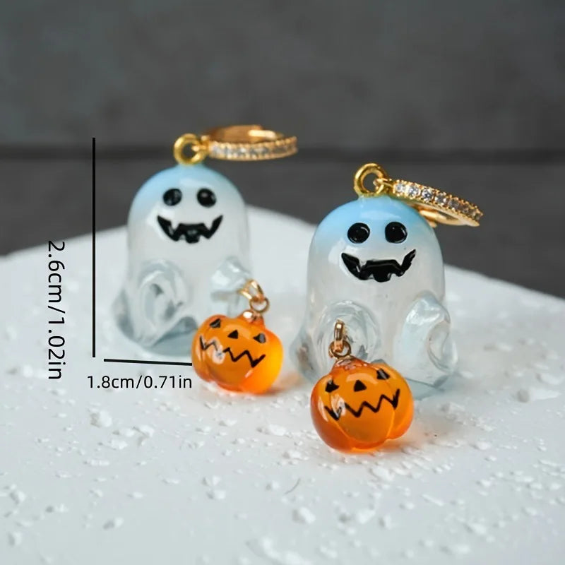 YILUOCD Charming Halloween Ghost Pumpkin Hoop Earrings Cute Resin Drop Earrings Halloween Jewelry For Women - Charlie Dolly