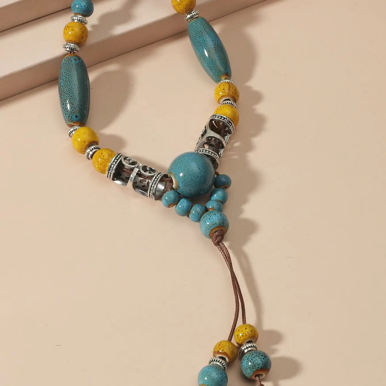 Simple Ceramic Bead Tassel Long Necklace Jewelry