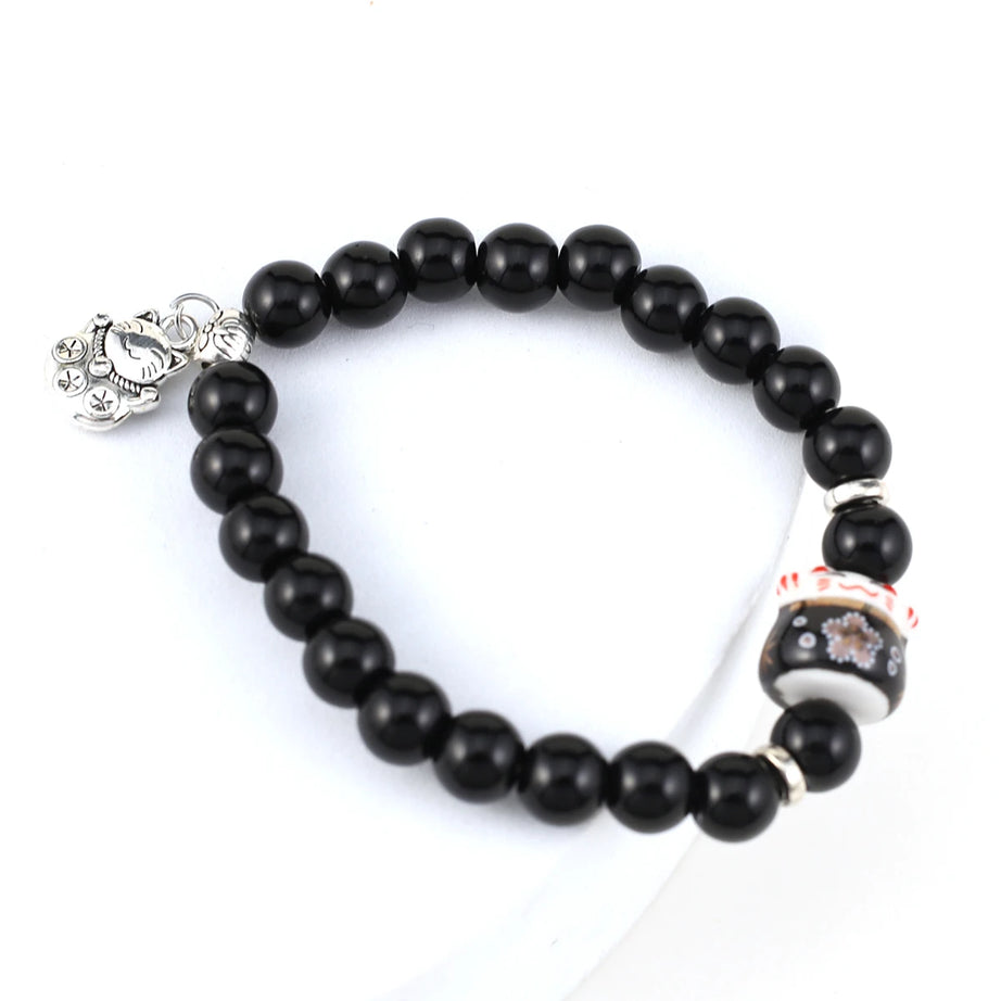 Boho Fortune Cat Charms Bracelet for Women 8mm Round Natural Stone 18cm Stretch Wire Couple Bracelet Jewelry Accessories Gifts - Charlie Dolly