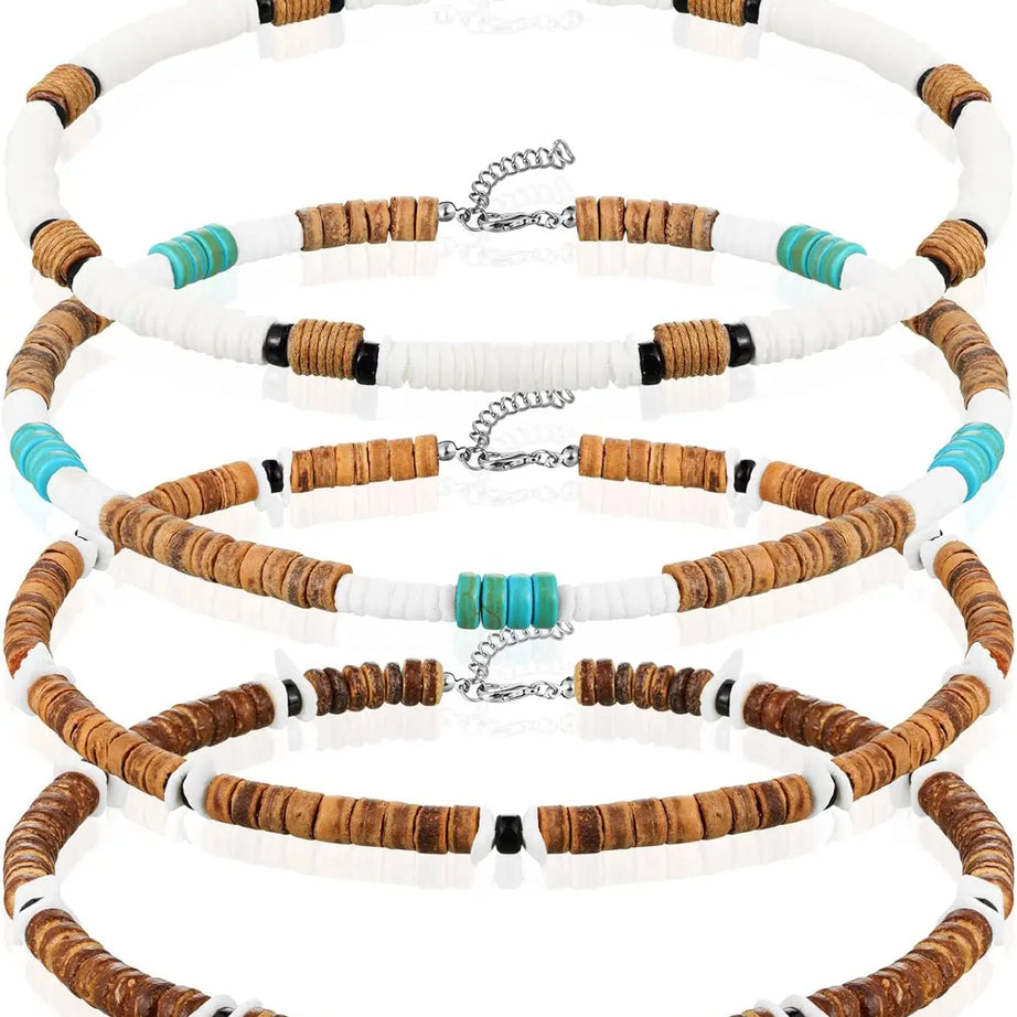 Puka Shell Surfer Choker Necklace Set (4 Pieces)