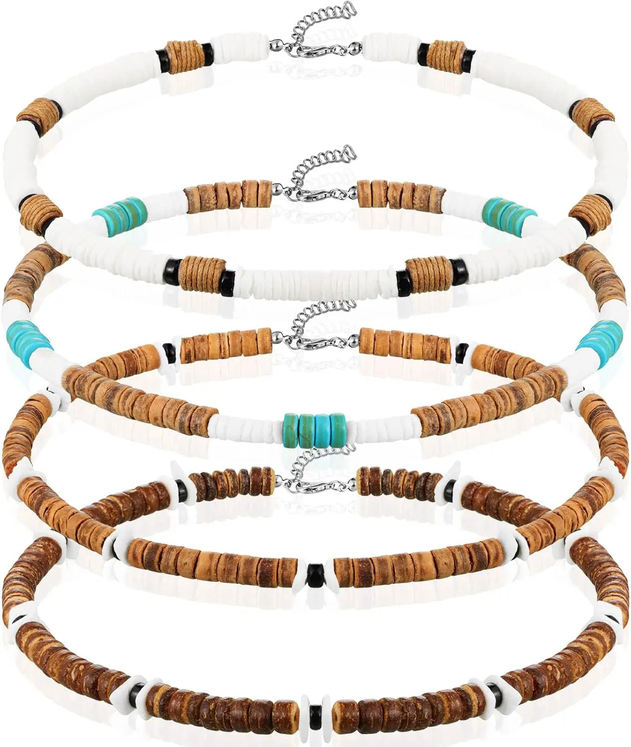 4 Pcs Puka Shell Necklace for Men Surfer Necklace Choker Beach Puka Choker Seashell Necklaces with Clam Chip Beads Xmas Gift