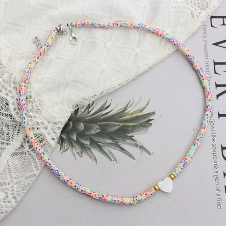 Polymer Clay Heart and Natural Shell Bead Boho Choker