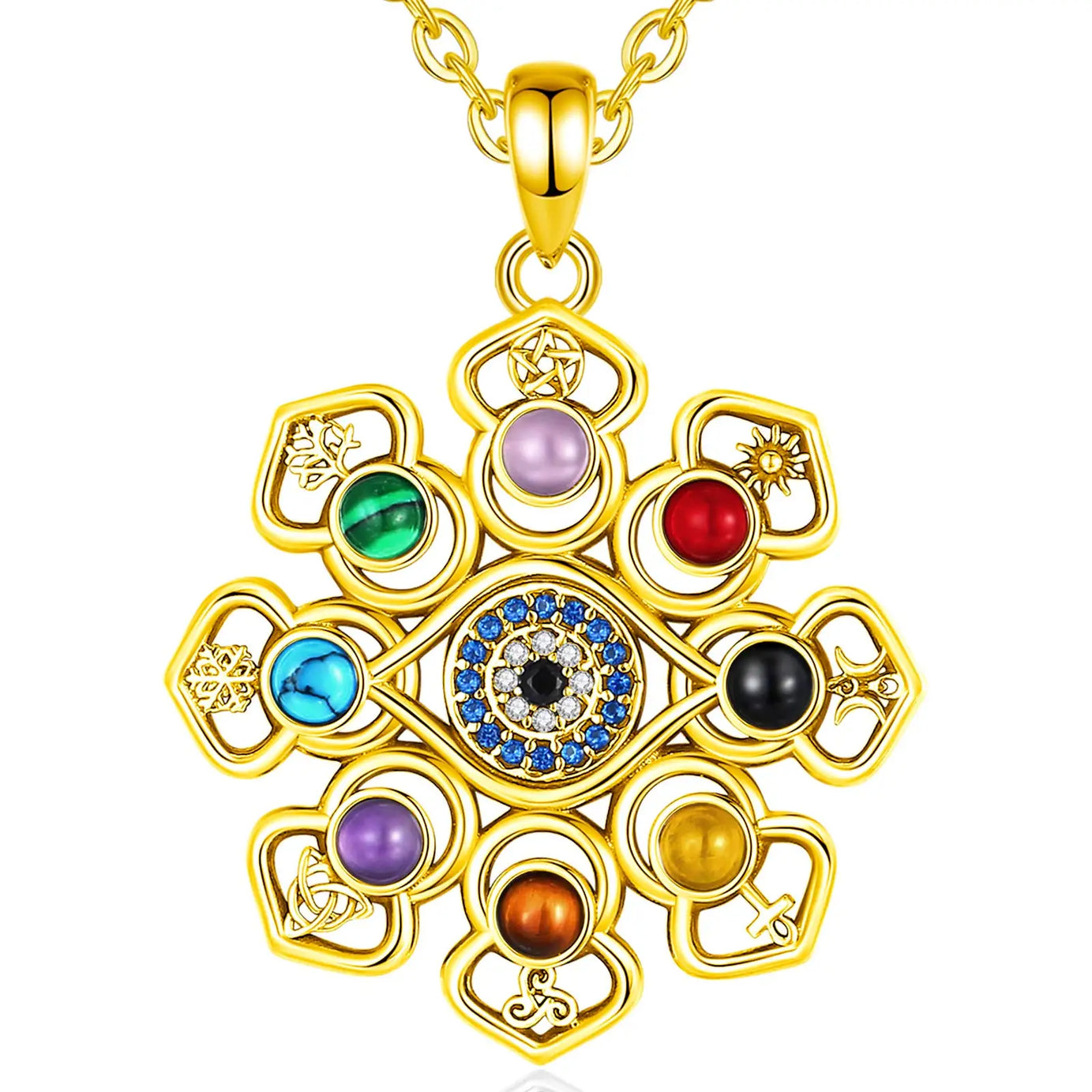 S925 Silver Lotus, Evil Eye & Pentagram Pendant, Sacred Protection Amulet