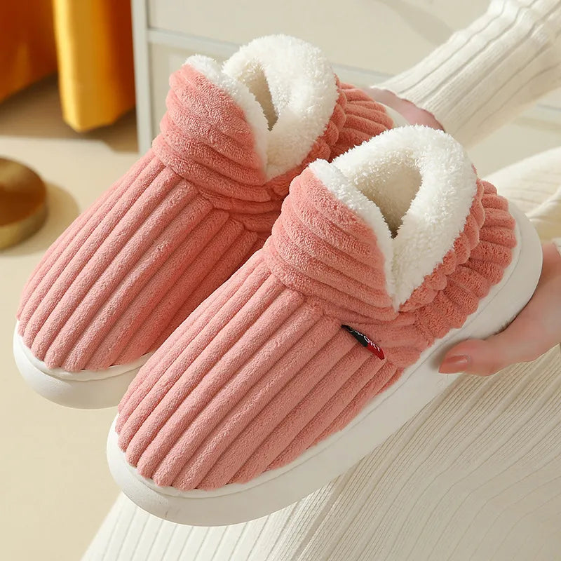 Female Warm Cotton Shoes Winter Men Korean Style Solid Colour Indoor Non-slip Flats Lightweight Slippers Pantoufle Femme Hiver - Charlie Dolly