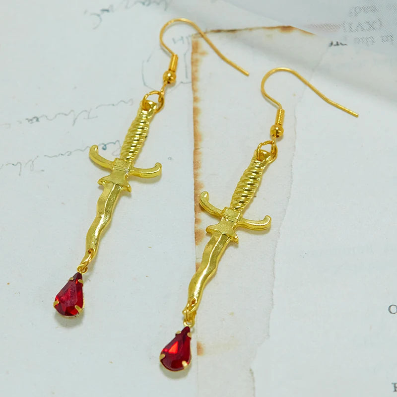 Fashion Creative Dagger Earrings Blood Red Pendant Earrings Horror Accessories Halloween Girls Jewellery Accessories Gift - Charlie Dolly