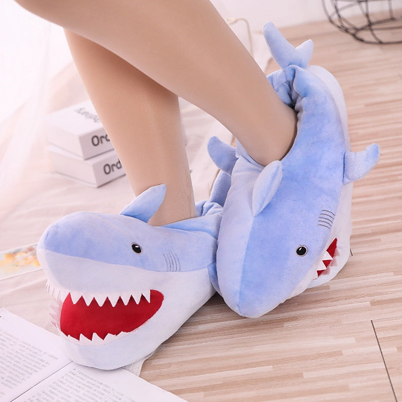 Cute Shark Shape House Women Cotton Slippers Autumn Winter Warm Indoor Floor Girls Shoes Cartoon Ladies Fluffy Slides Onesize - Charlie Dolly