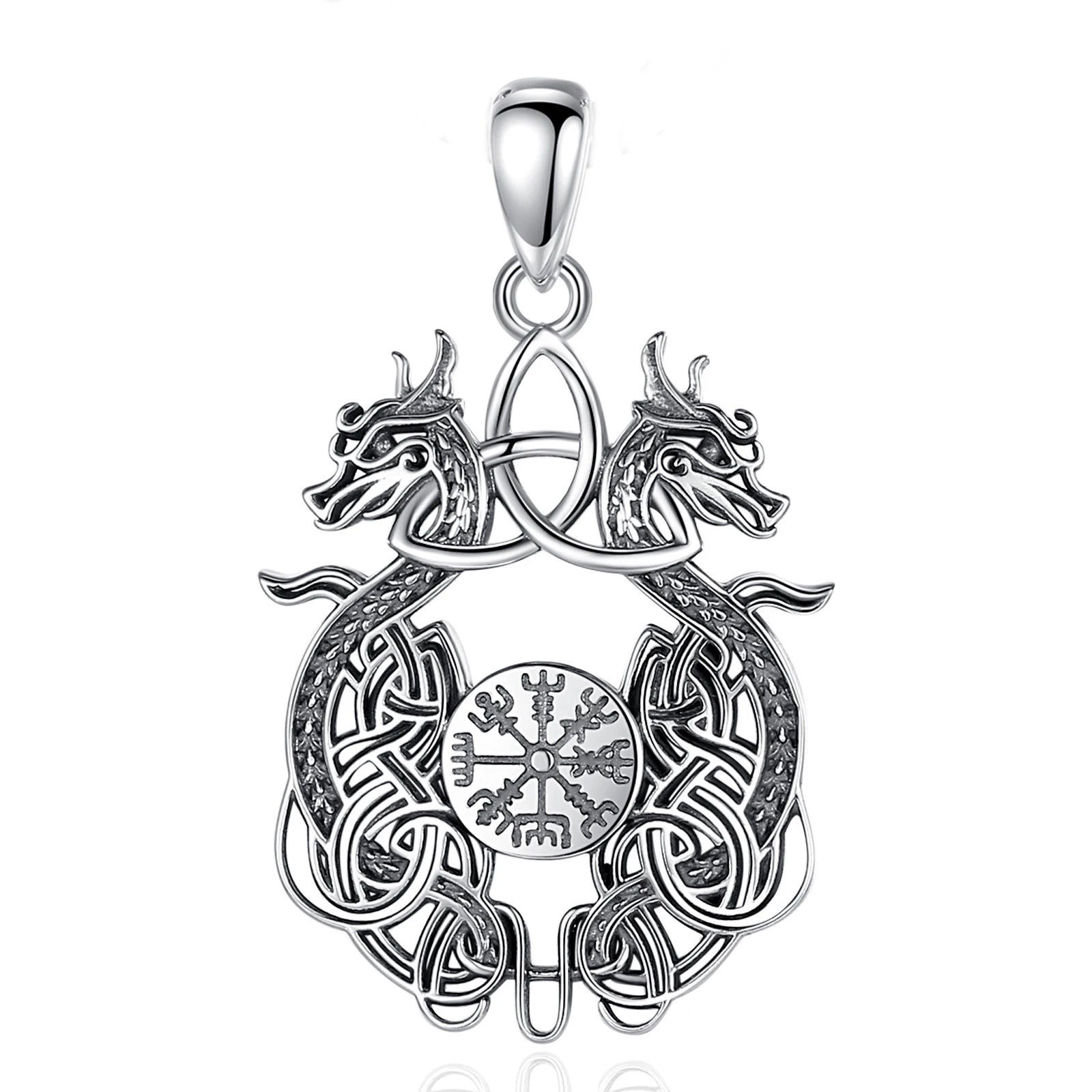 Eudora 925 Sterling Silver Viking Dragon Necklace for Man Women Celtic Knot Compass Amulet Pendant Personality Jewelry Fine Gift