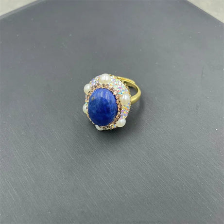 Unique Natural Lapis lazuli Gemstone Jewelry Set for Women AB Rhinestone Freshwater Pearl Quartz Necklace Rings Lady Dress Acces - Charlie Dolly