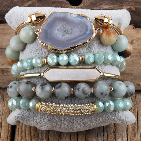 Fashion Boho Natural Stone Beaded Bracelet Jewelry Multi 6pc Stack Bracelet & Bangle Sets For Women Gift - Charlie Dolly