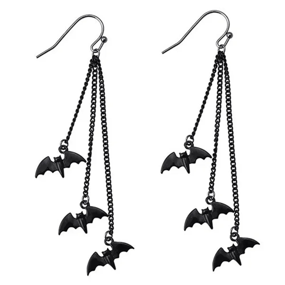 1 Pair Fashion Originality Black Bat Long Chain Earrings Tassel Earrings Gothic Earrings For Women Halloween Jewelry Party Gift - Charlie Dolly
