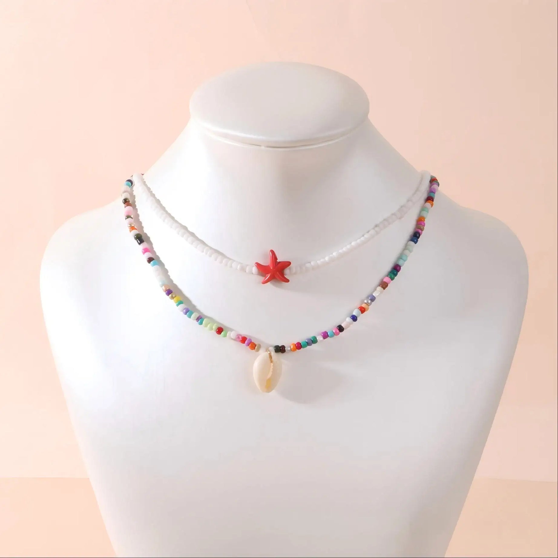 Starfish, Sea Turtle and Conch Beaded Layered Necklace