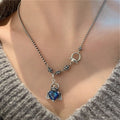 S925 Silver Angel Wings Heart Shape Blue Crystal Pendant Necklace Women Trendy Retro Cross Crown Clavicle Chain Fine Jewelry - Charlie Dolly
