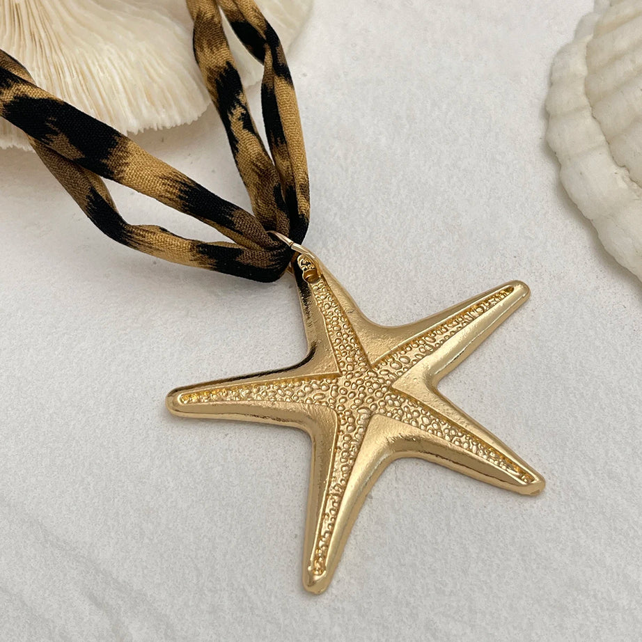 Conch, Starfish and Heart Ethnic Velvet Chain Necklace